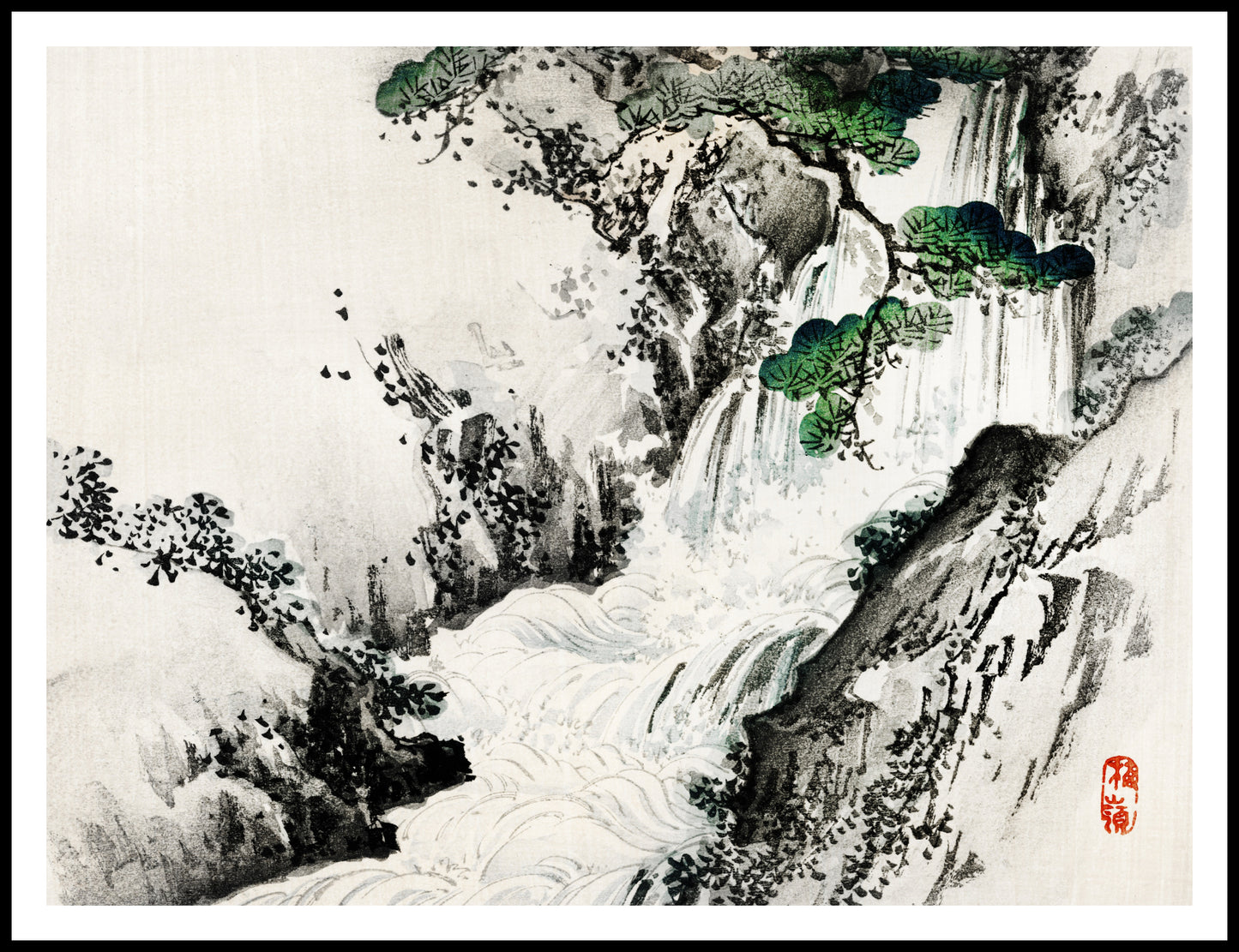 Plakat  Waterfall, Kōno Bairei Japoński Vintage do Salonu