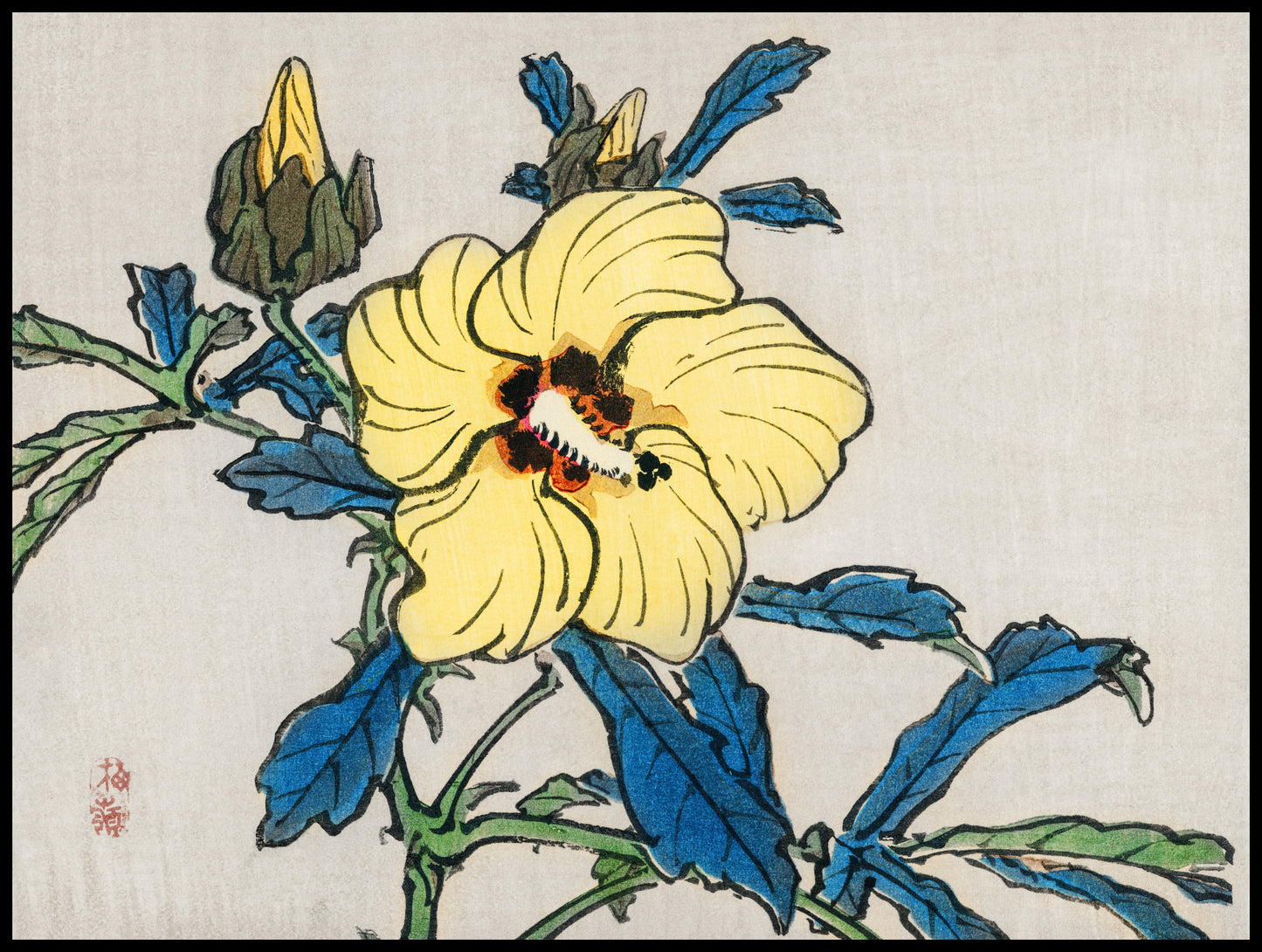 Plakat  Hibiscus, Kōno Bairei Japoński Vintage do Salonu
