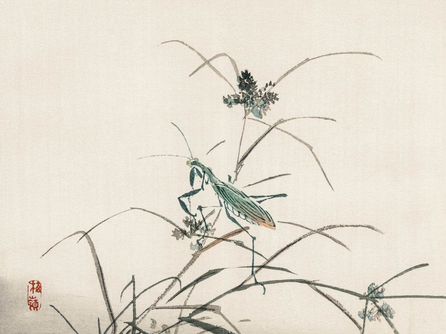 Plakat  Grasshopper, Kōno Bairei Japoński Vintage do Salonu