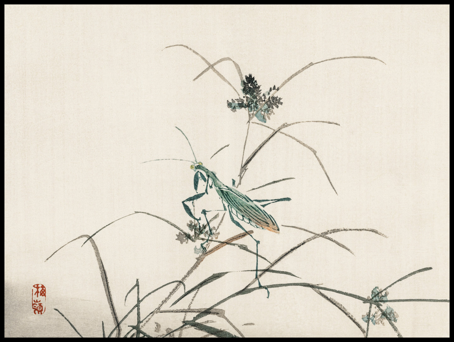 Plakat  Grasshopper, Kōno Bairei Japoński Vintage do Salonu