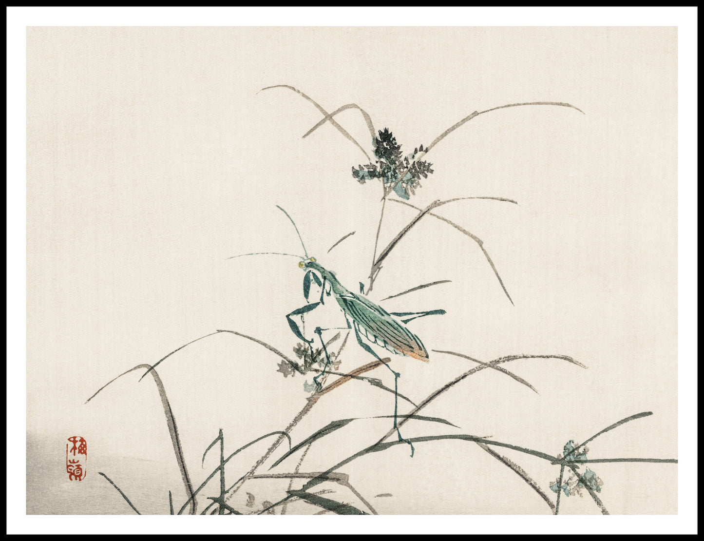 Plakat  Grasshopper, Kōno Bairei Japoński Vintage do Salonu