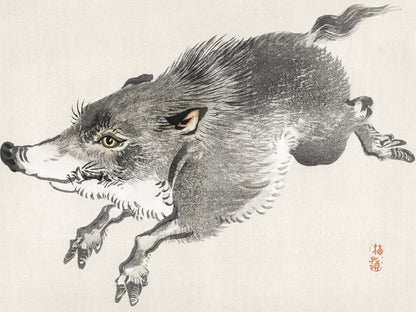 Plakat  Wild Boar, Kōno Bairei Japoński Vintage do Salonu