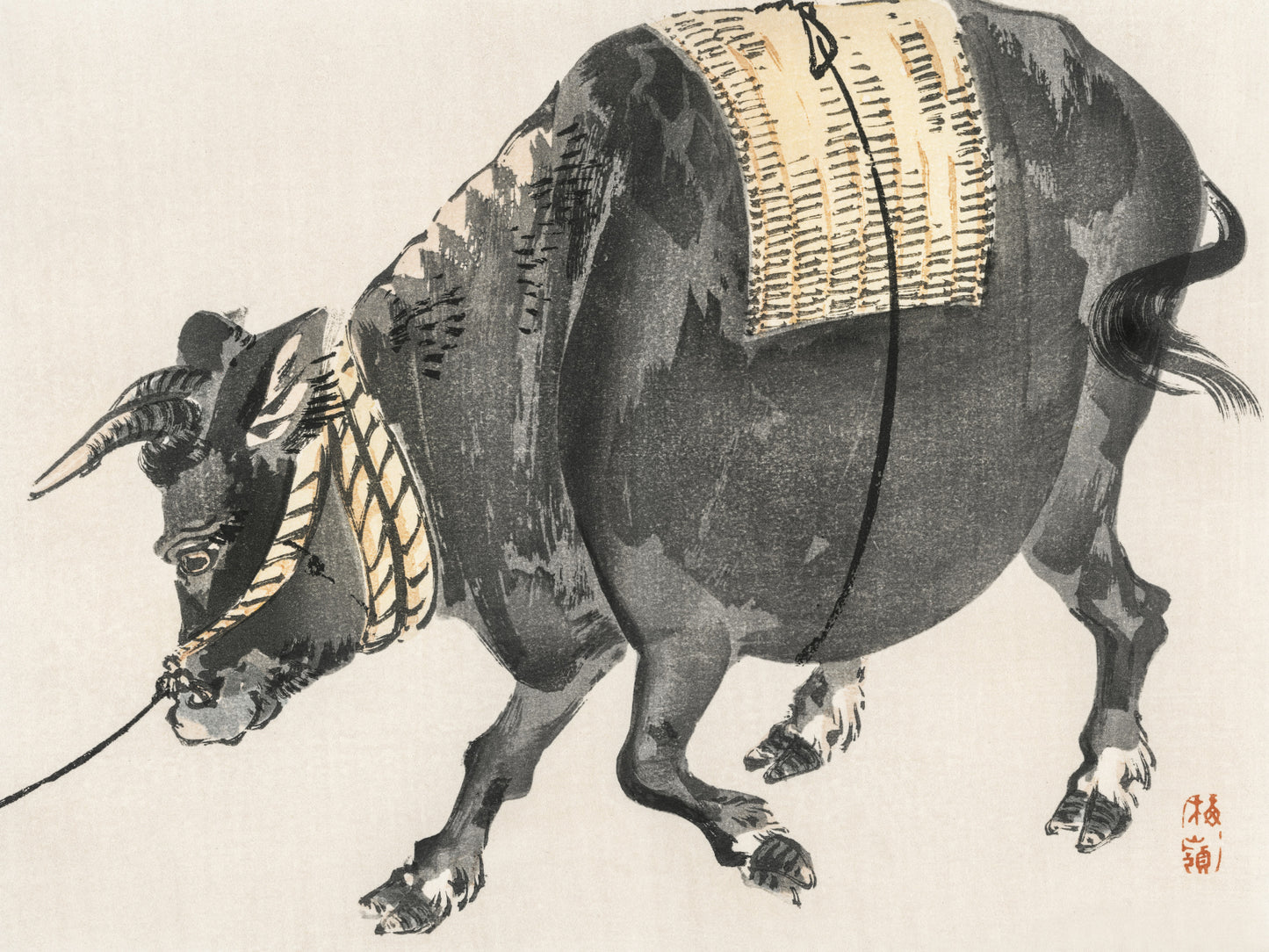 Plakat  Black Bull, Kōno Bairei Japoński Vintage do Salonu