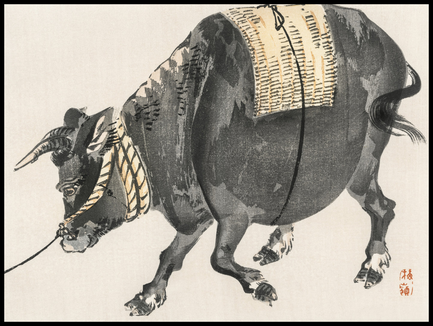 Plakat  Black Bull, Kōno Bairei Japoński Vintage do Salonu