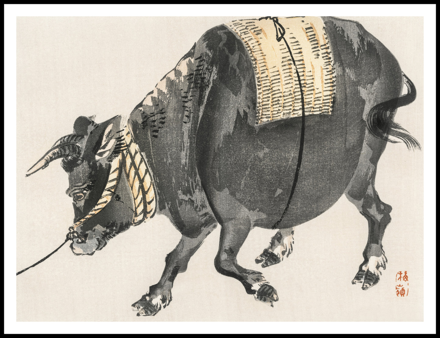 Plakat  Black Bull, Kōno Bairei Japoński Vintage do Salonu