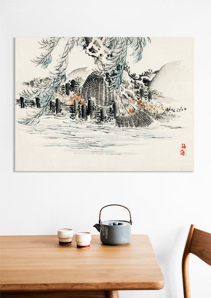 Obraz  Fishing Baskets, Kōno Bairei Japoński Vintage do Salonu