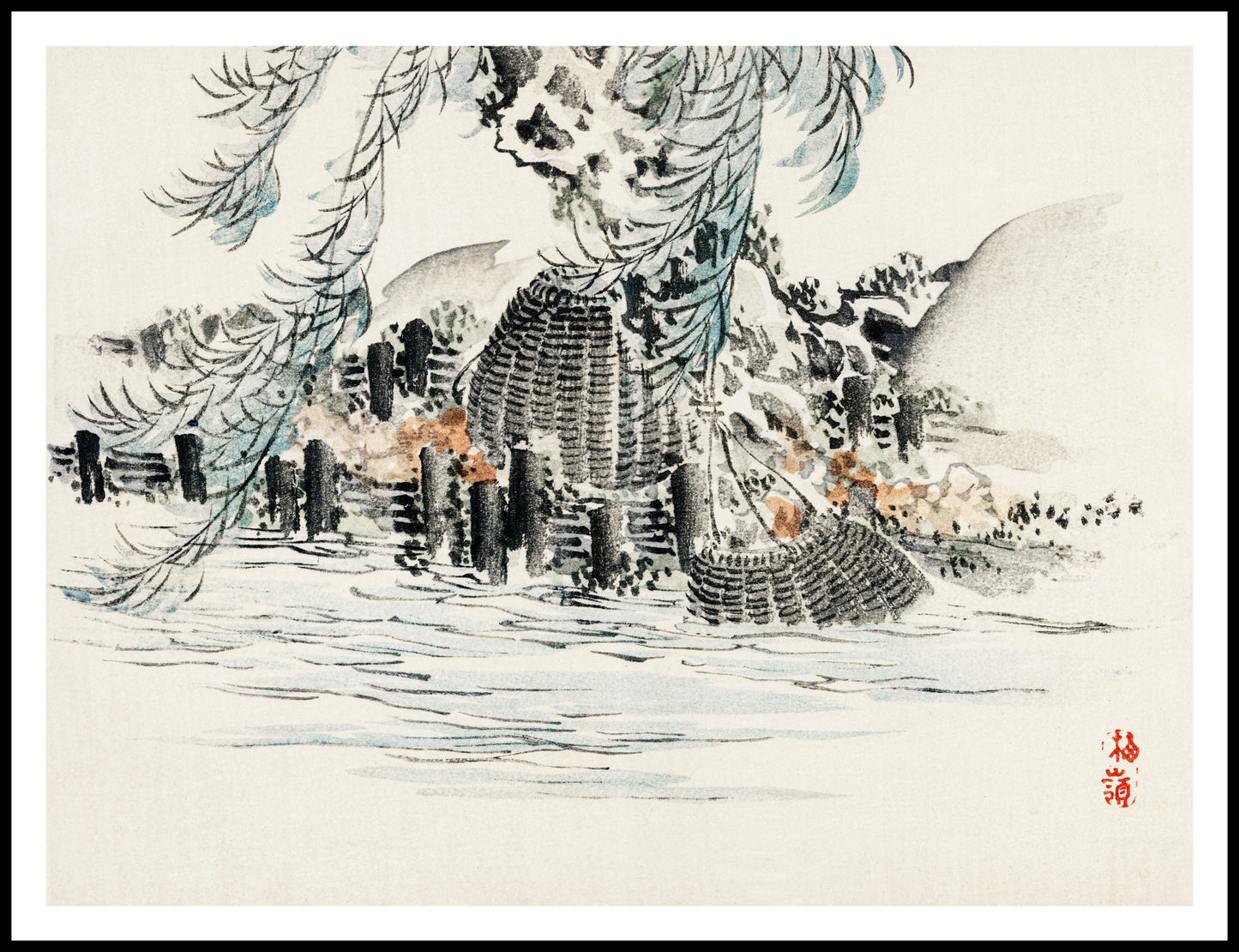 Plakat  Fishing Baskets, Kōno Bairei Japoński Vintage do Salonu