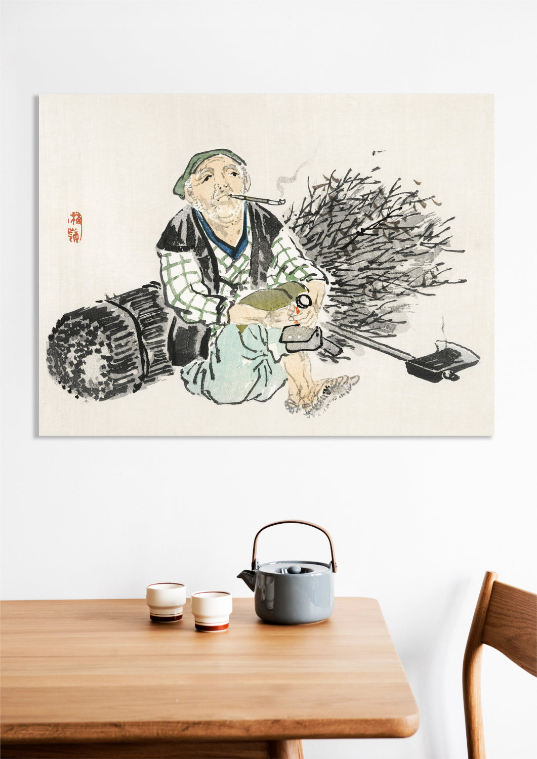 Obraz  Smoking Farmer,  Kōno Bairei Japoński Vintage do Salonu