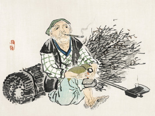 Plakat  Smoking Farmer,  Kōno Bairei Japoński Vintage do Salonu