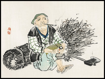 Plakat  Smoking Farmer,  Kōno Bairei Japoński Vintage do Salonu
