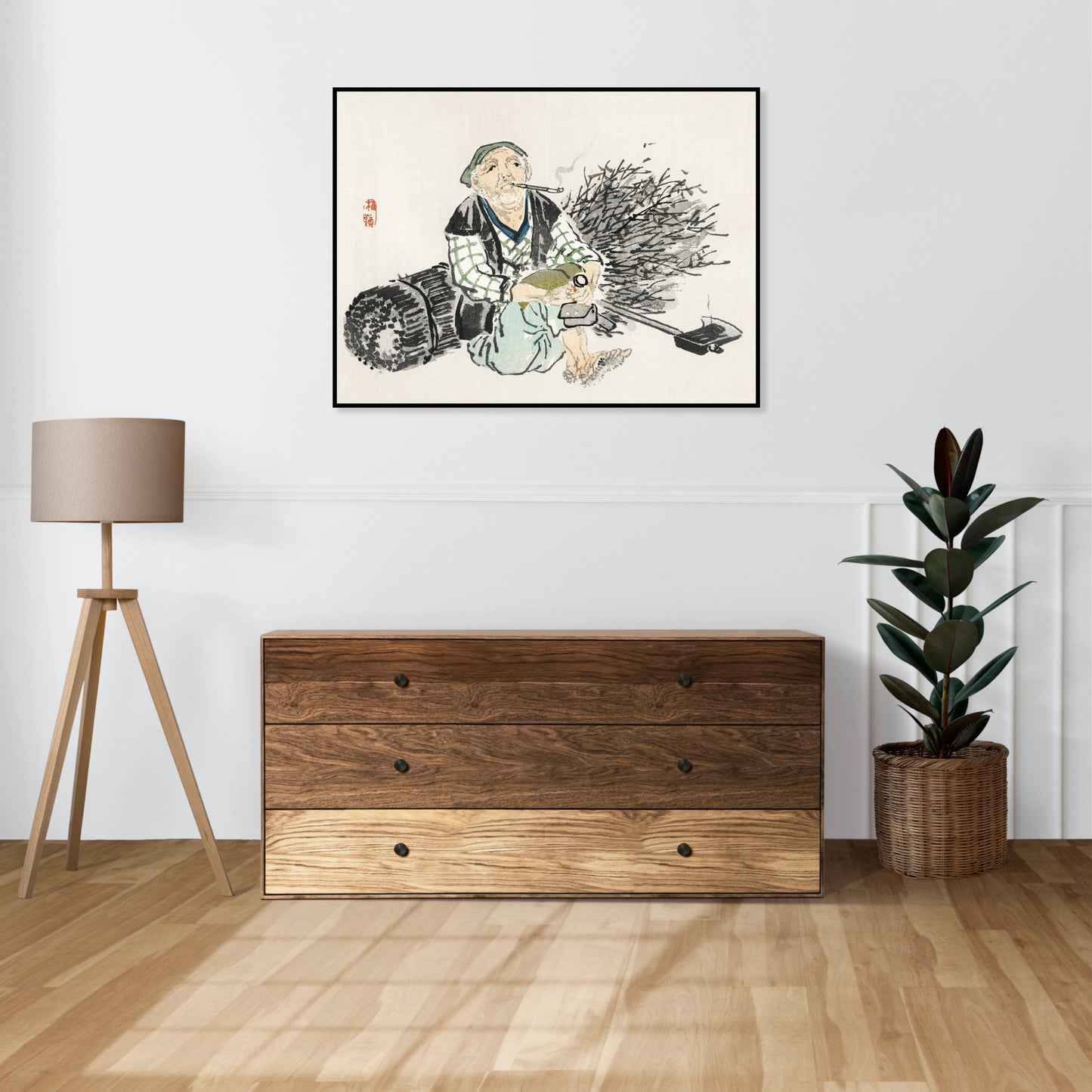 Plakat  Smoking Farmer,  Kōno Bairei Japoński Vintage do Salonu