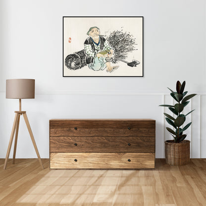 Plakat  Smoking Farmer,  Kōno Bairei Japoński Vintage do Salonu