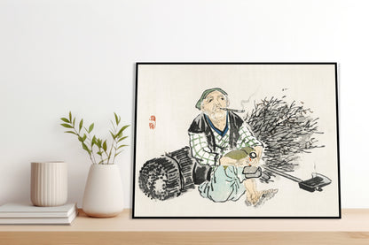Plakat  Smoking Farmer,  Kōno Bairei Japoński Vintage do Salonu