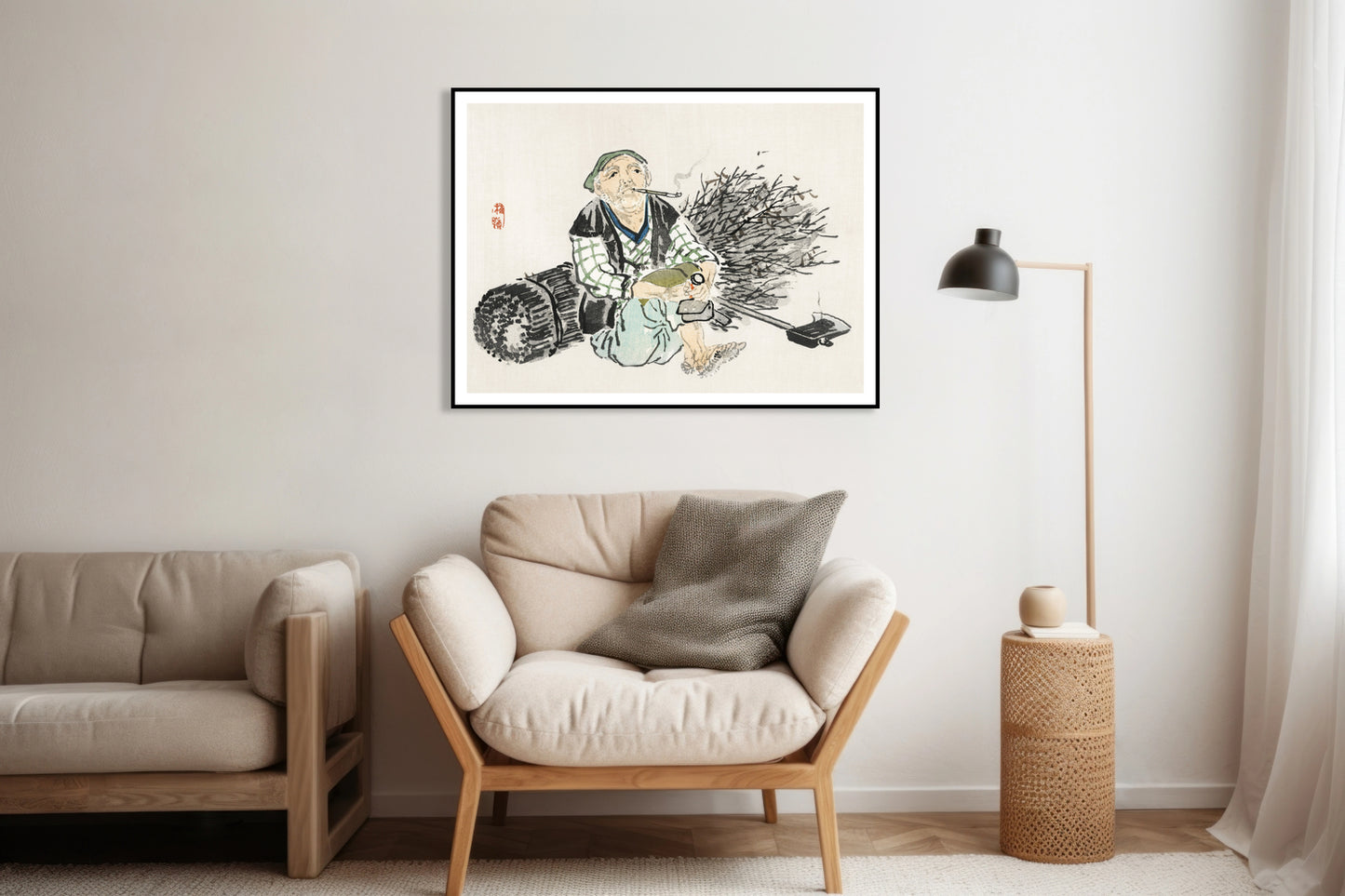 Plakat  Smoking Farmer,  Kōno Bairei Japoński Vintage do Salonu