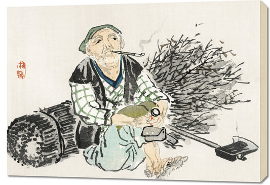 Obraz  Smoking Farmer,  Kōno Bairei Japoński Vintage do Salonu