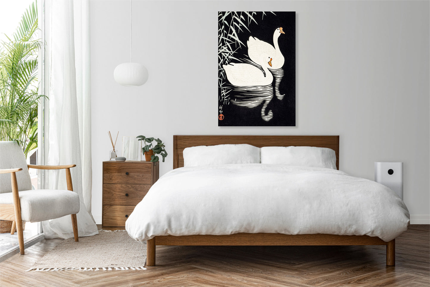 Obraz  White Chinese Geese, Koson Japoński Vintage do Salonu
