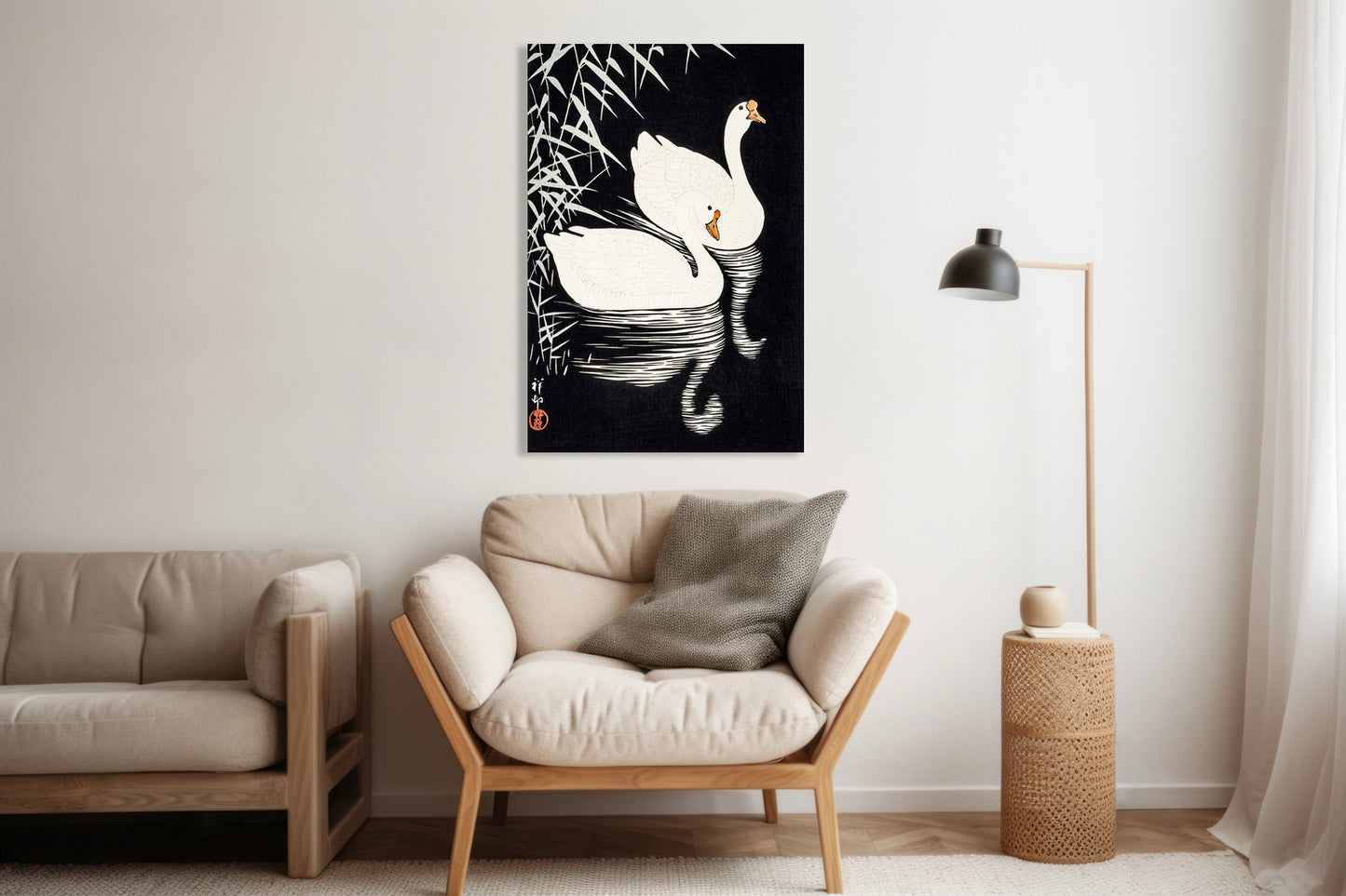 Obraz  White Chinese Geese, Koson Japoński Vintage do Salonu