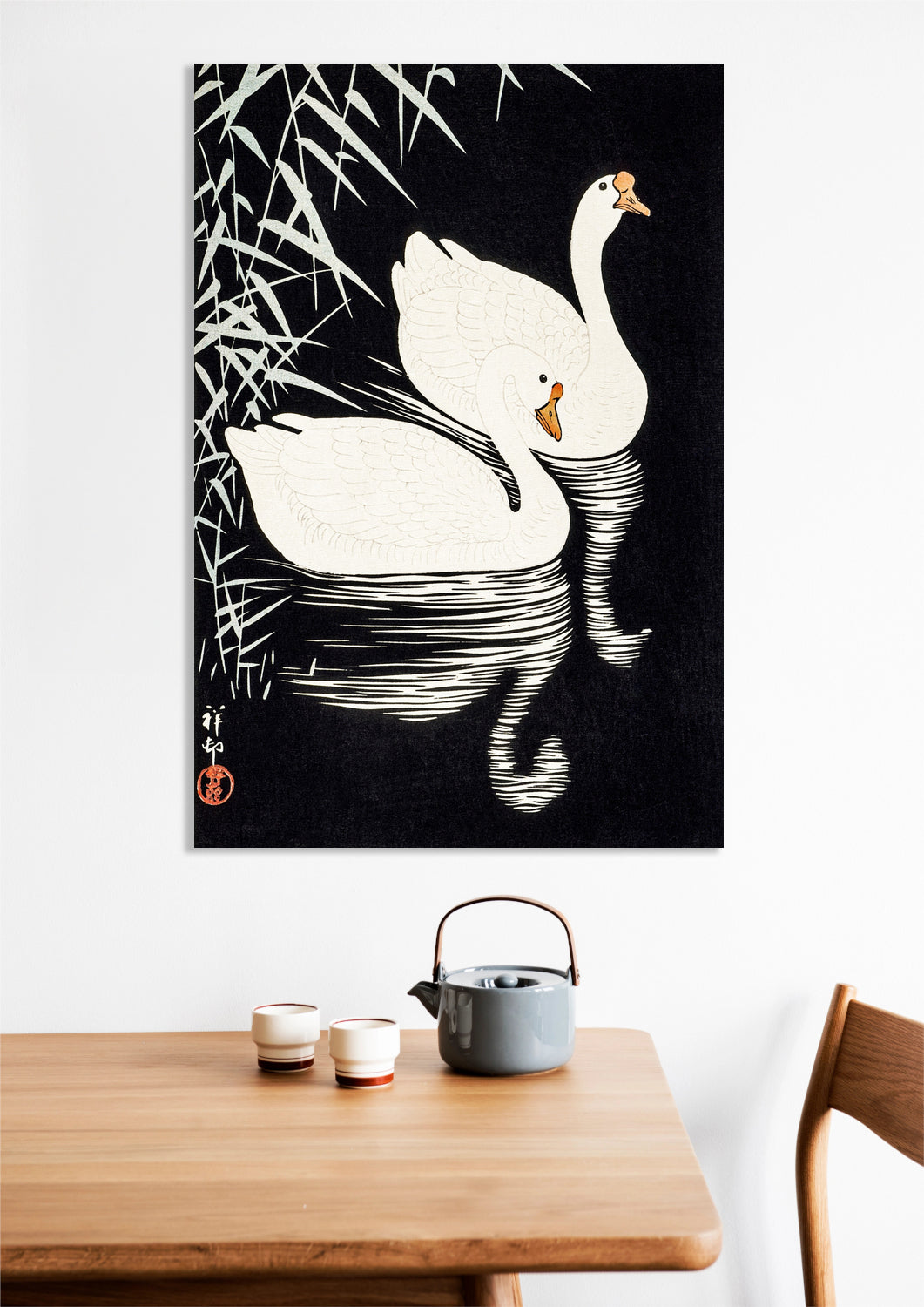 Obraz  White Chinese Geese, Koson Japoński Vintage do Salonu