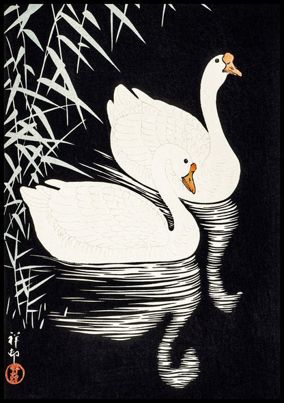 Plakat  White Chinese Geese, Koson Japoński Vintage do Salonu