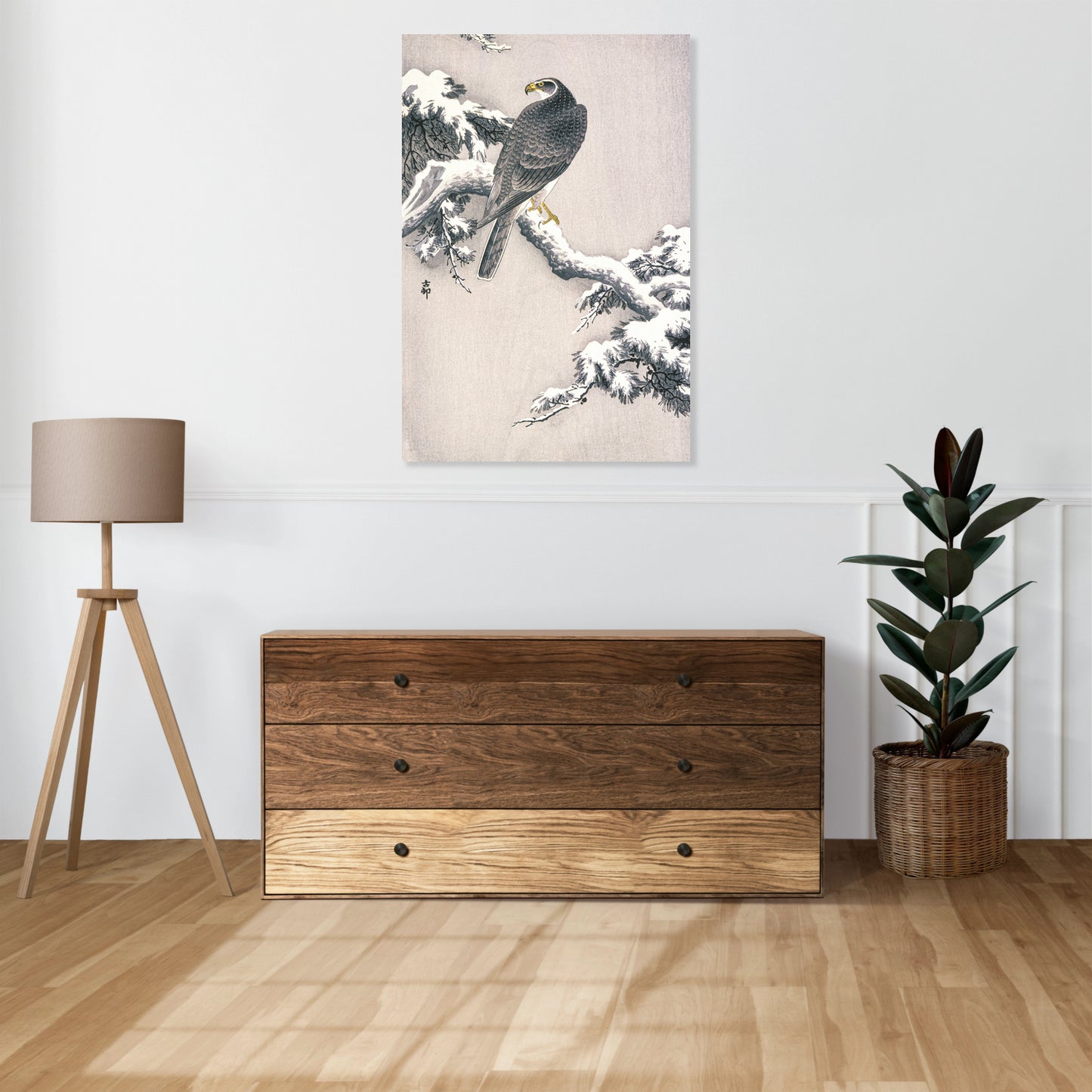 Obraz  Goshawk on Snow, Koson Japoński Vintage do Salonu