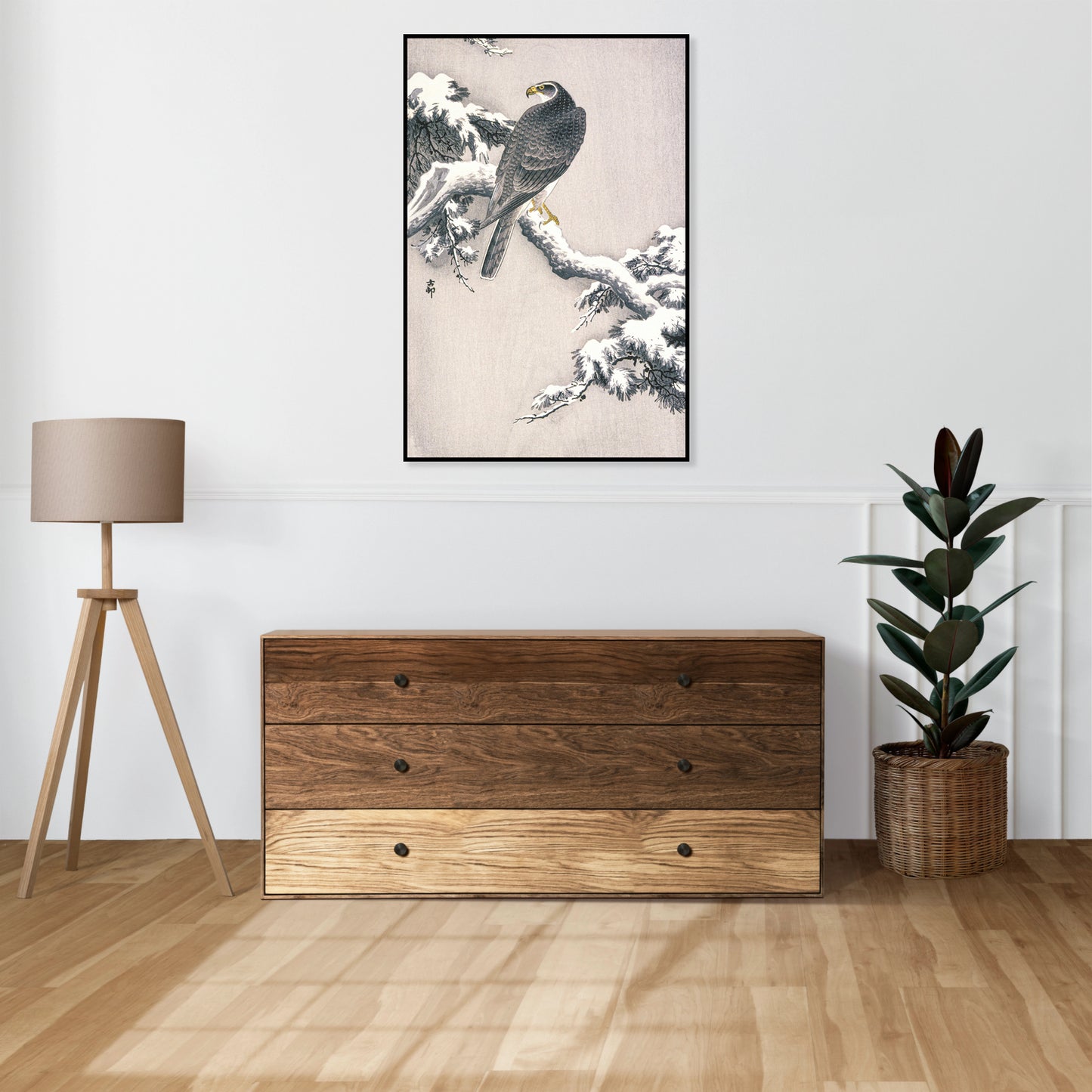 Plakat  Goshawk on Snow, Koson Japoński Vintage do Salonu