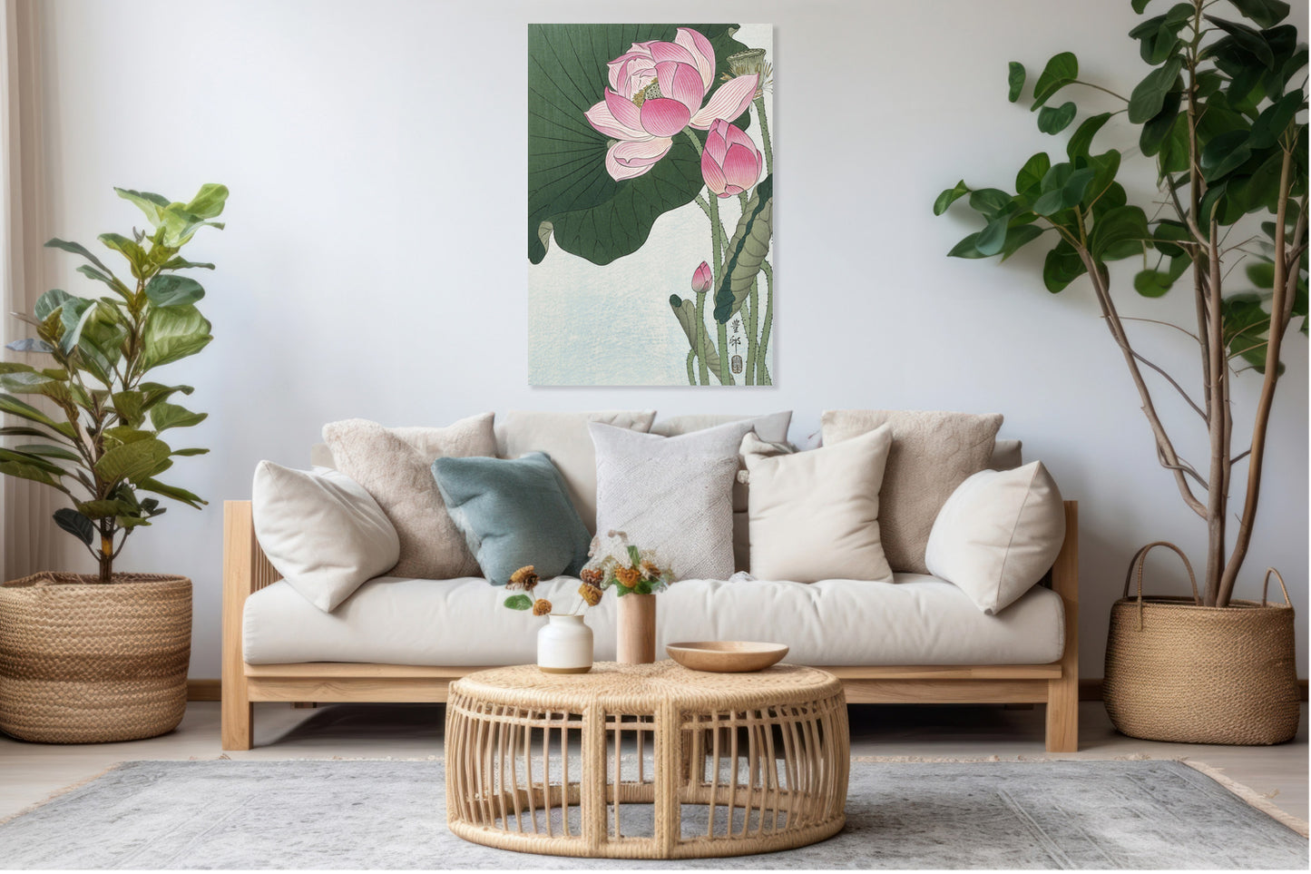 Obraz  Blooming Lotus Flowers, Koson Japoński Vintage do Salonu