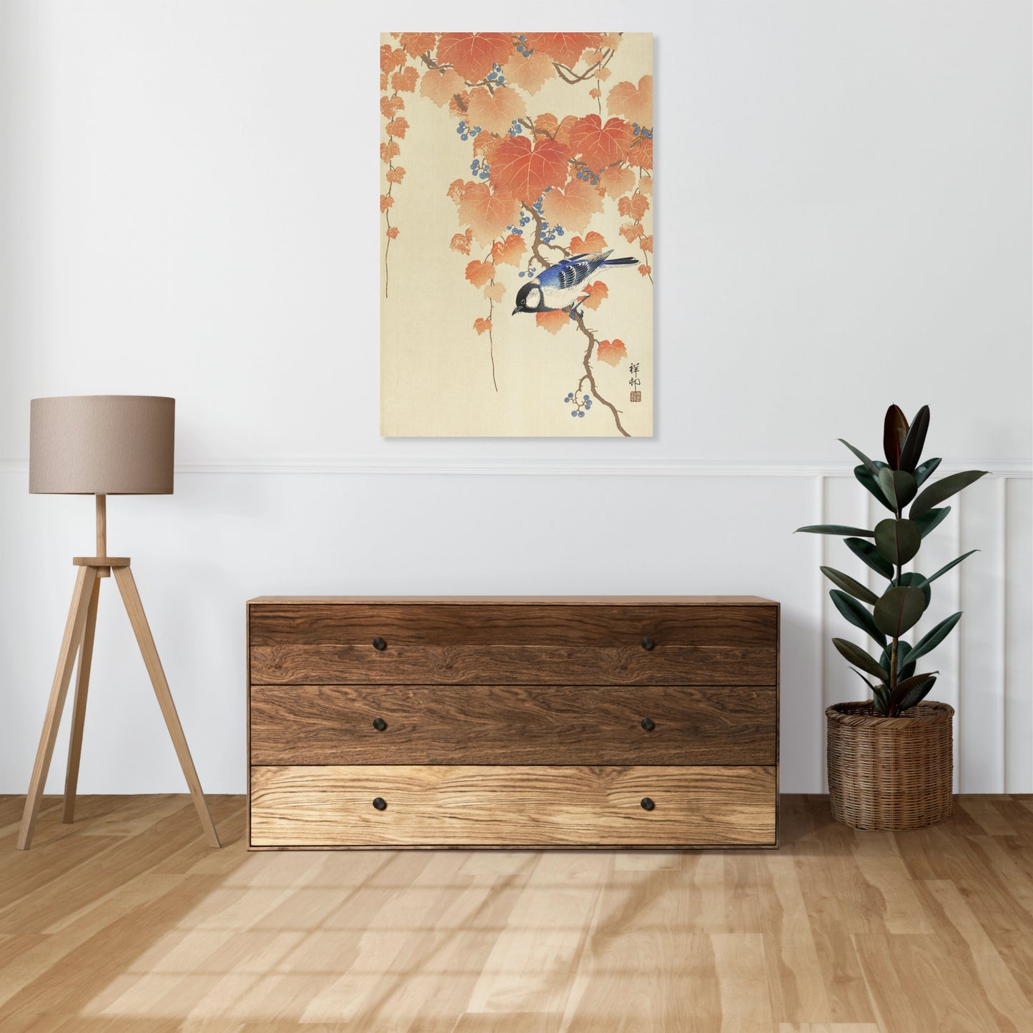 Obraz  Great Tit on Branch, Koson Japoński Vintage do Salonu