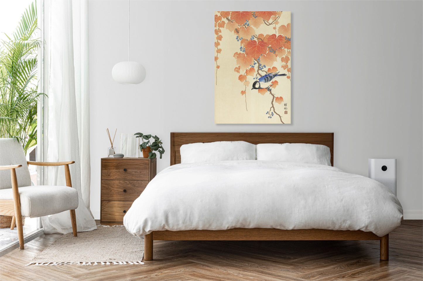 Obraz  Great Tit on Branch, Koson Japoński Vintage do Salonu