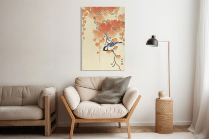 Obraz  Great Tit on Branch, Koson Japoński Vintage do Salonu