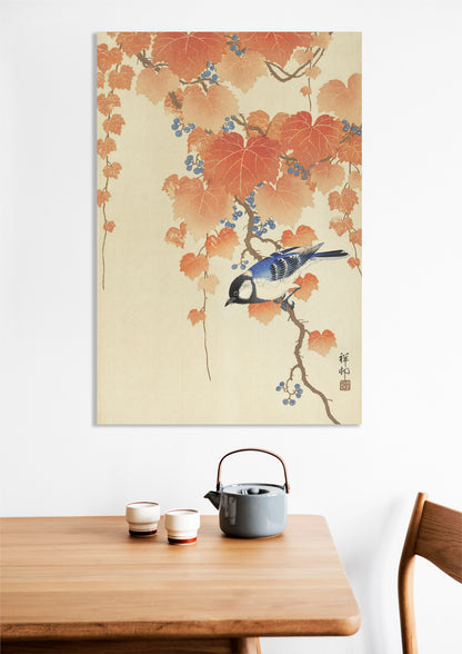 Obraz  Great Tit on Branch, Koson Japoński Vintage do Salonu