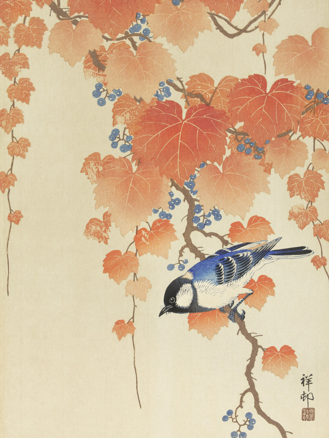 Plakat  Great Tit on Branch, Koson Japoński Vintage do Salonu