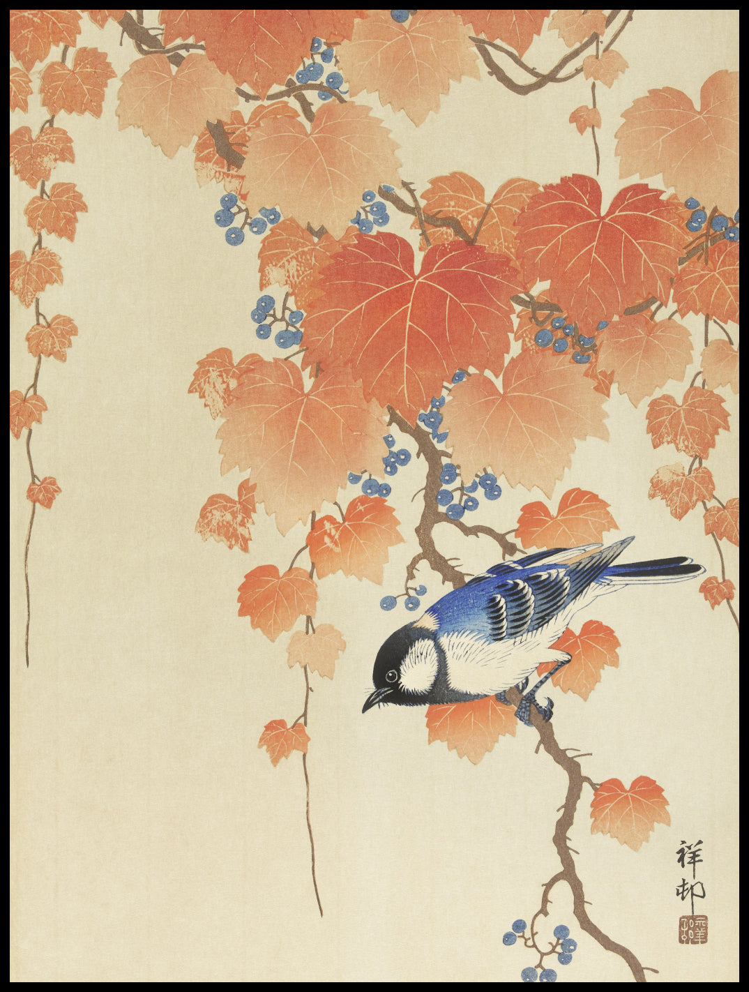Plakat  Great Tit on Branch, Koson Japoński Vintage do Salonu