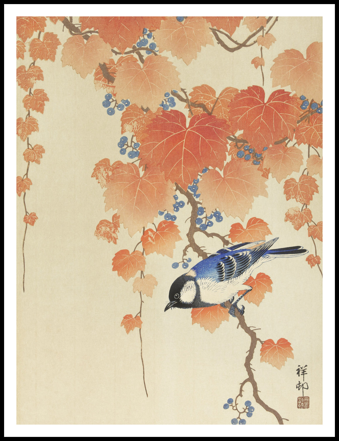 Plakat  Great Tit on Branch, Koson Japoński Vintage do Salonu