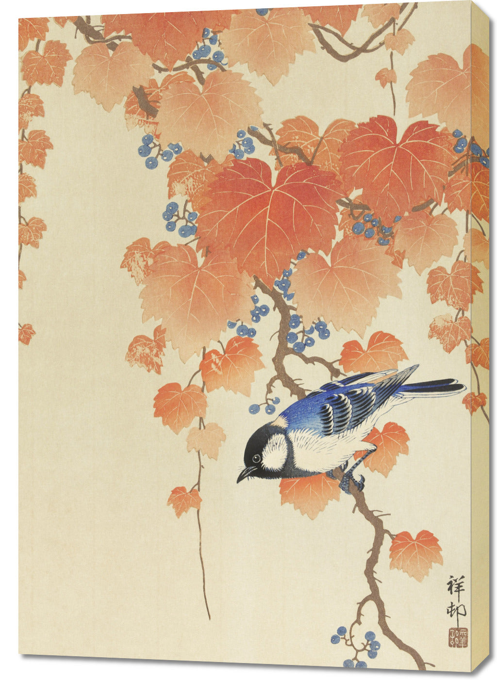 Obraz  Great Tit on Branch, Koson Japoński Vintage do Salonu