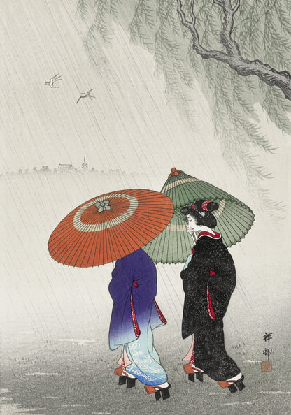 Plakat  Two Women in The Rain, Koson Japoński Vintage do Salonu
