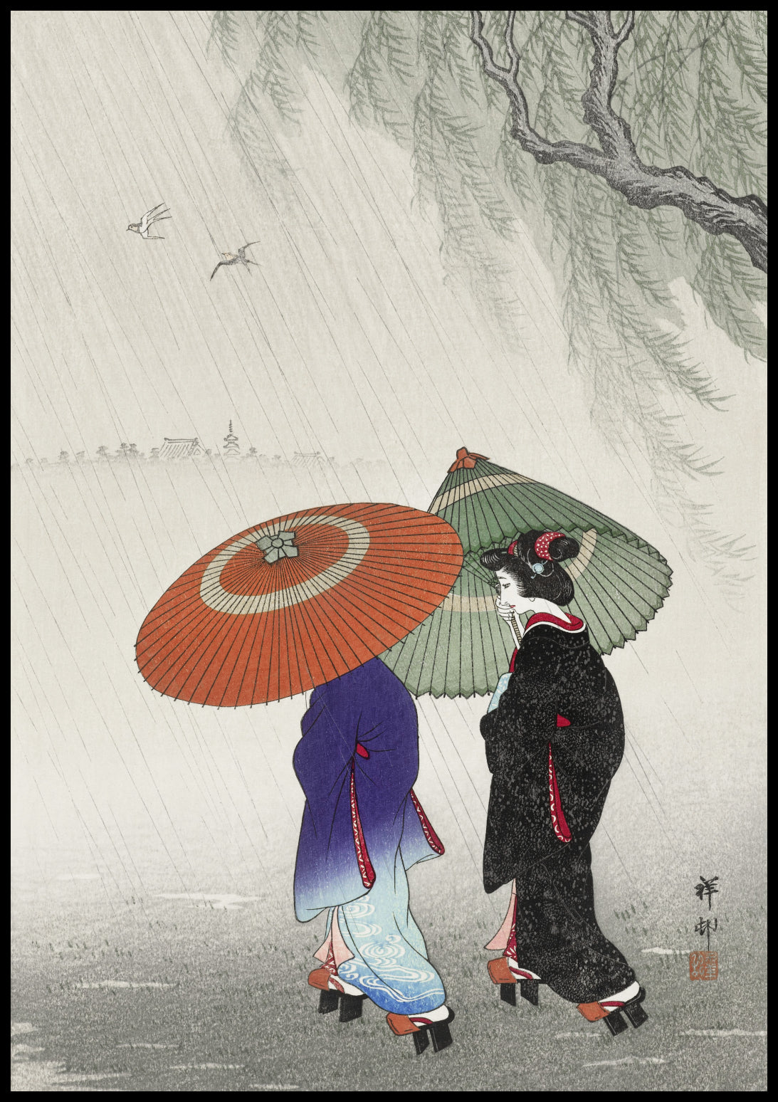 Plakat  Two Women in The Rain, Koson Japoński Vintage do Salonu