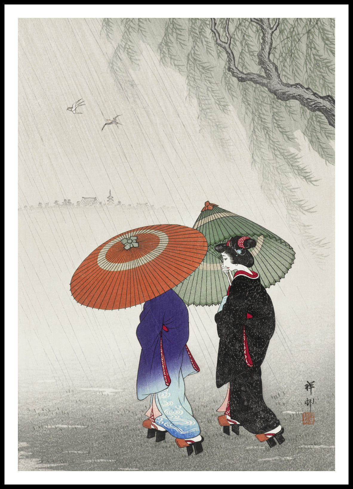 Plakat  Two Women in The Rain, Koson Japoński Vintage do Salonu