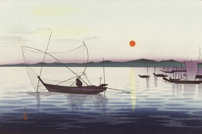 Plakat  Boats and Setting Sun, Koson Japoński Vintage do Salonu