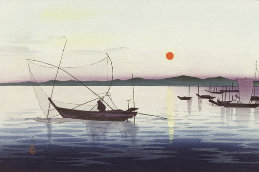 Plakat  Boats and Setting Sun, Koson Japoński Vintage do Salonu