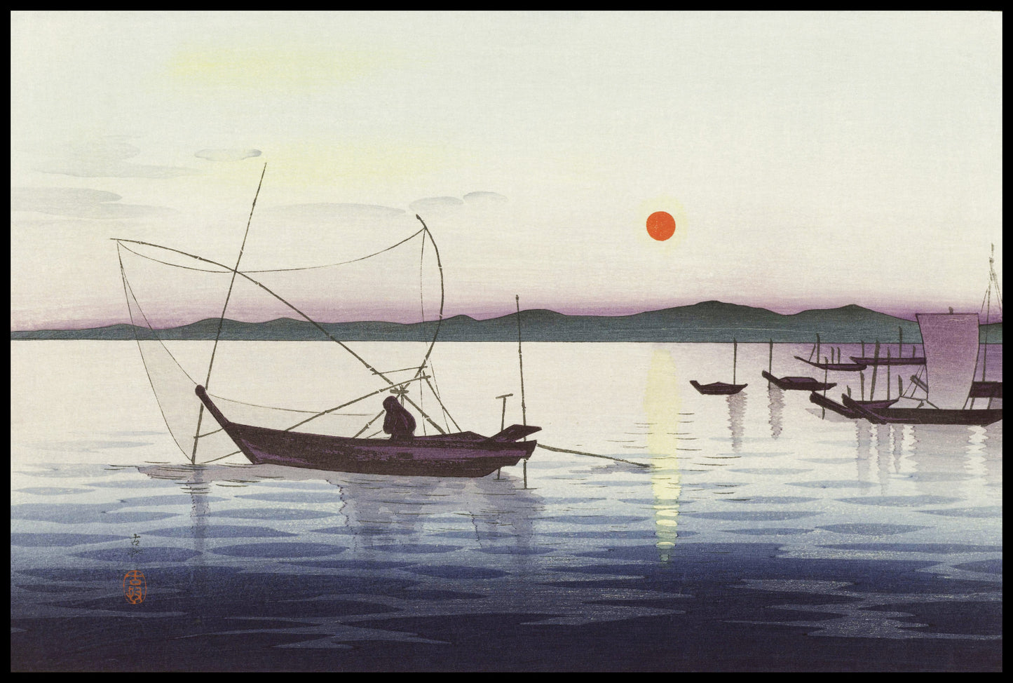 Plakat  Boats and Setting Sun, Koson Japoński Vintage do Salonu