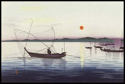 Plakat  Boats and Setting Sun, Koson Japoński Vintage do Salonu