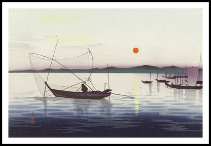 Plakat  Boats and Setting Sun, Koson Japoński Vintage do Salonu