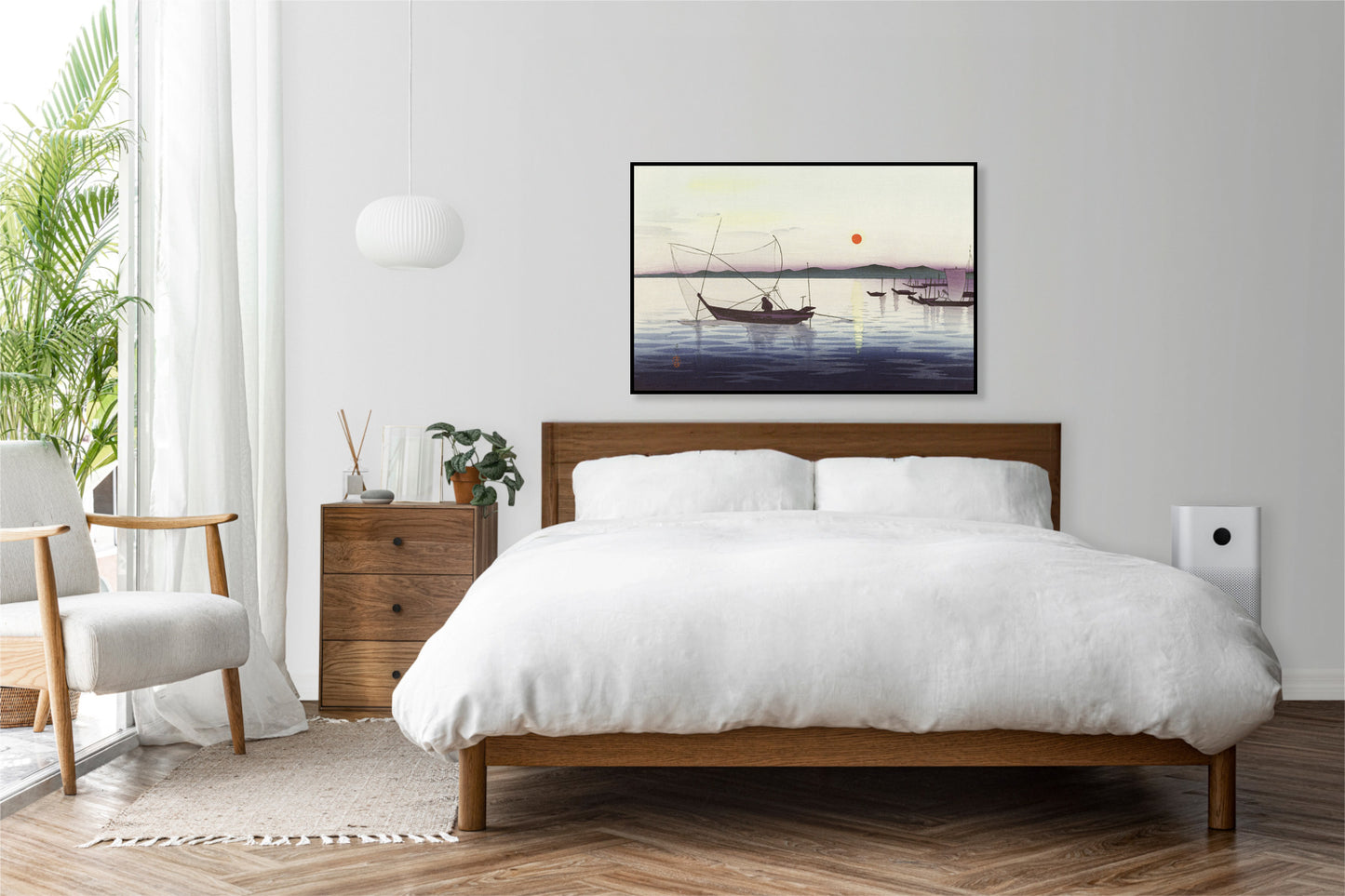 Plakat  Boats and Setting Sun, Koson Japoński Vintage do Salonu