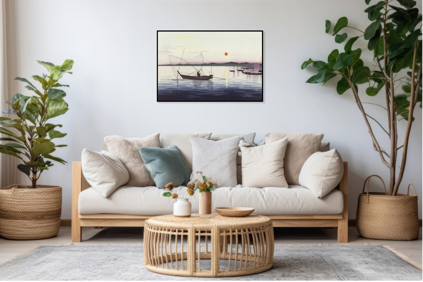 Plakat  Boats and Setting Sun, Koson Japoński Vintage do Salonu