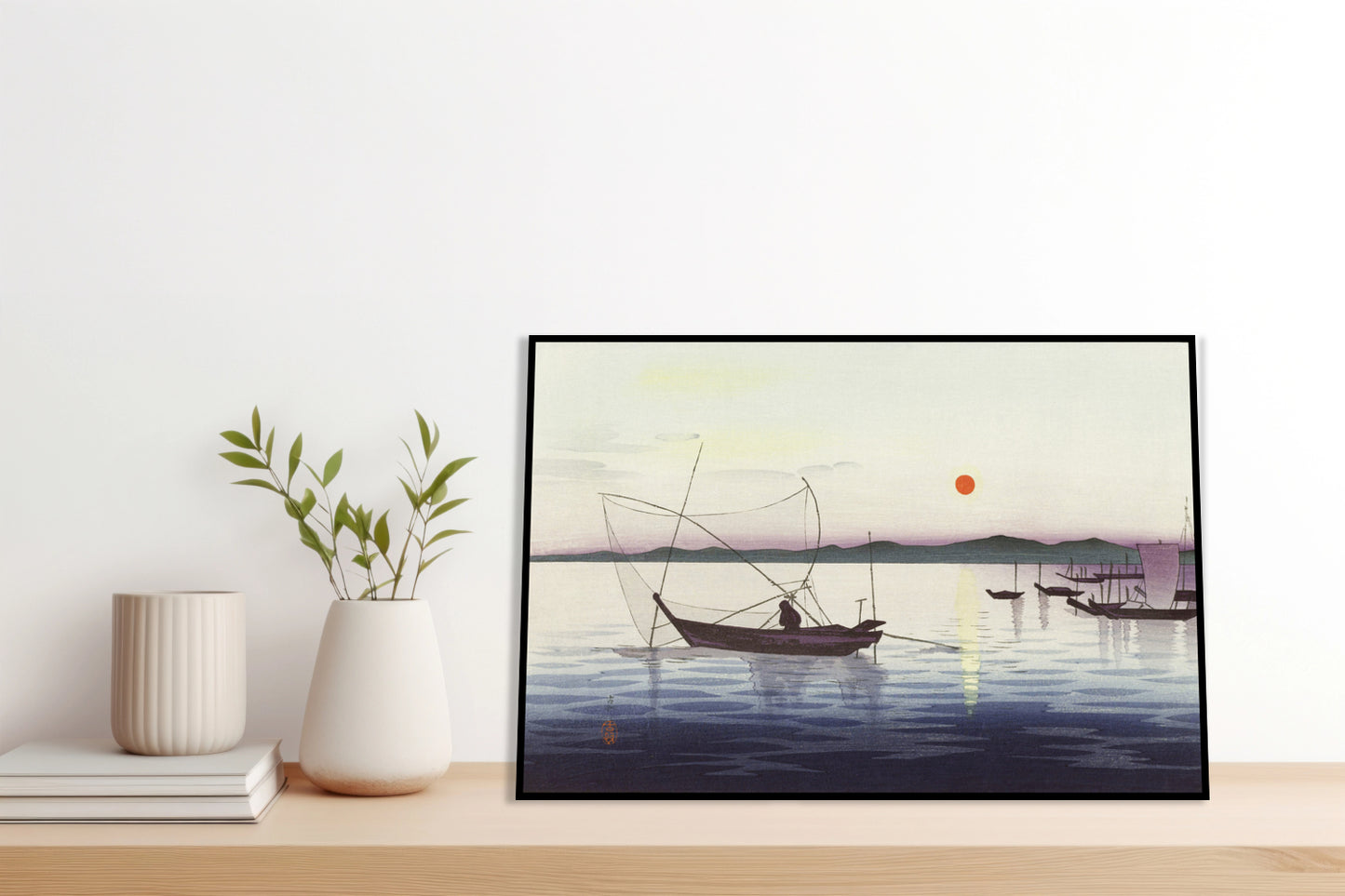 Plakat  Boats and Setting Sun, Koson Japoński Vintage do Salonu