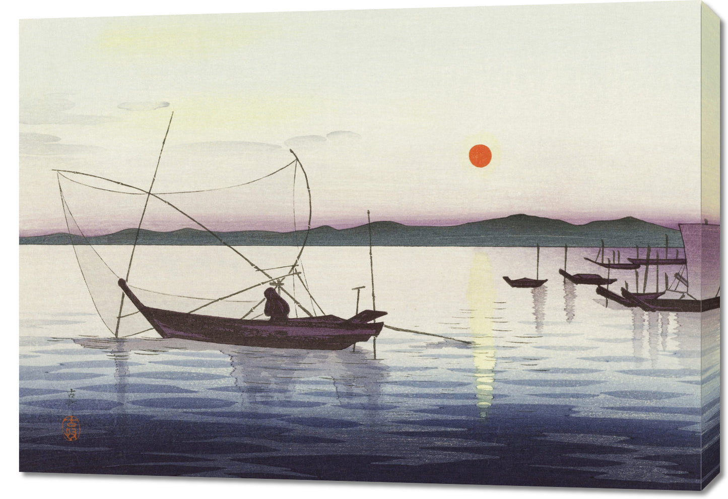 Obraz  Boats and Setting Sun, Koson Japoński Vintage do Salonu