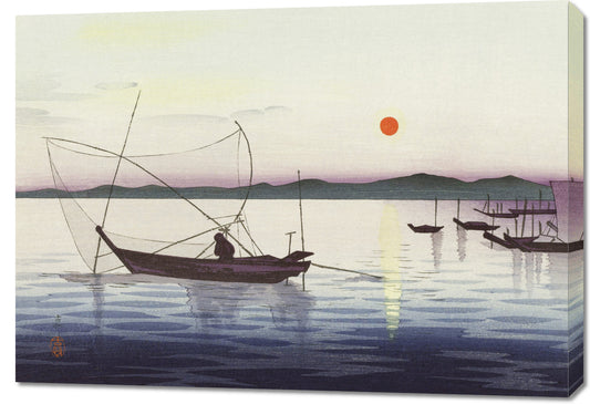 Obraz  Boats and Setting Sun, Koson Japoński Vintage do Salonu