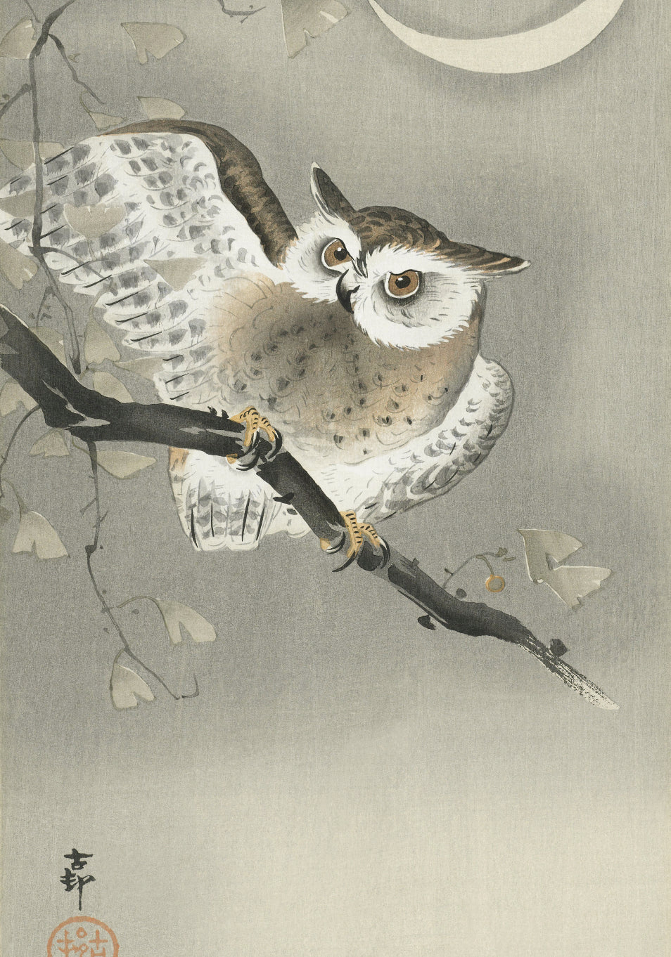 Plakat  Long-Eared Owl 2, Koson Japoński Vintage do Salonu