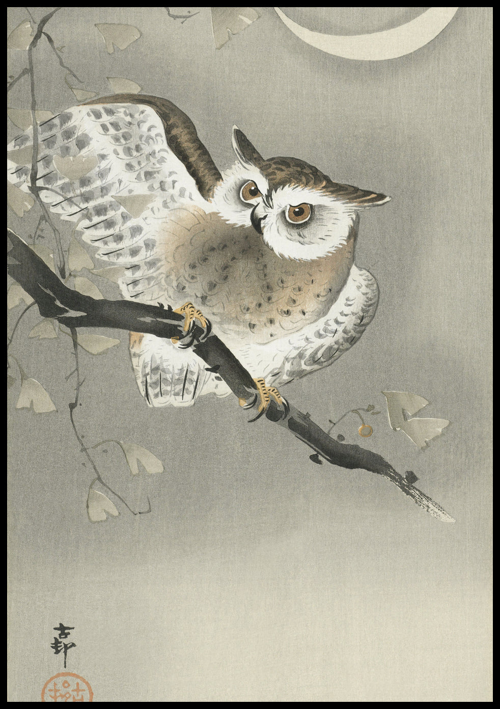 Plakat  Long-Eared Owl 2, Koson Japoński Vintage do Salonu