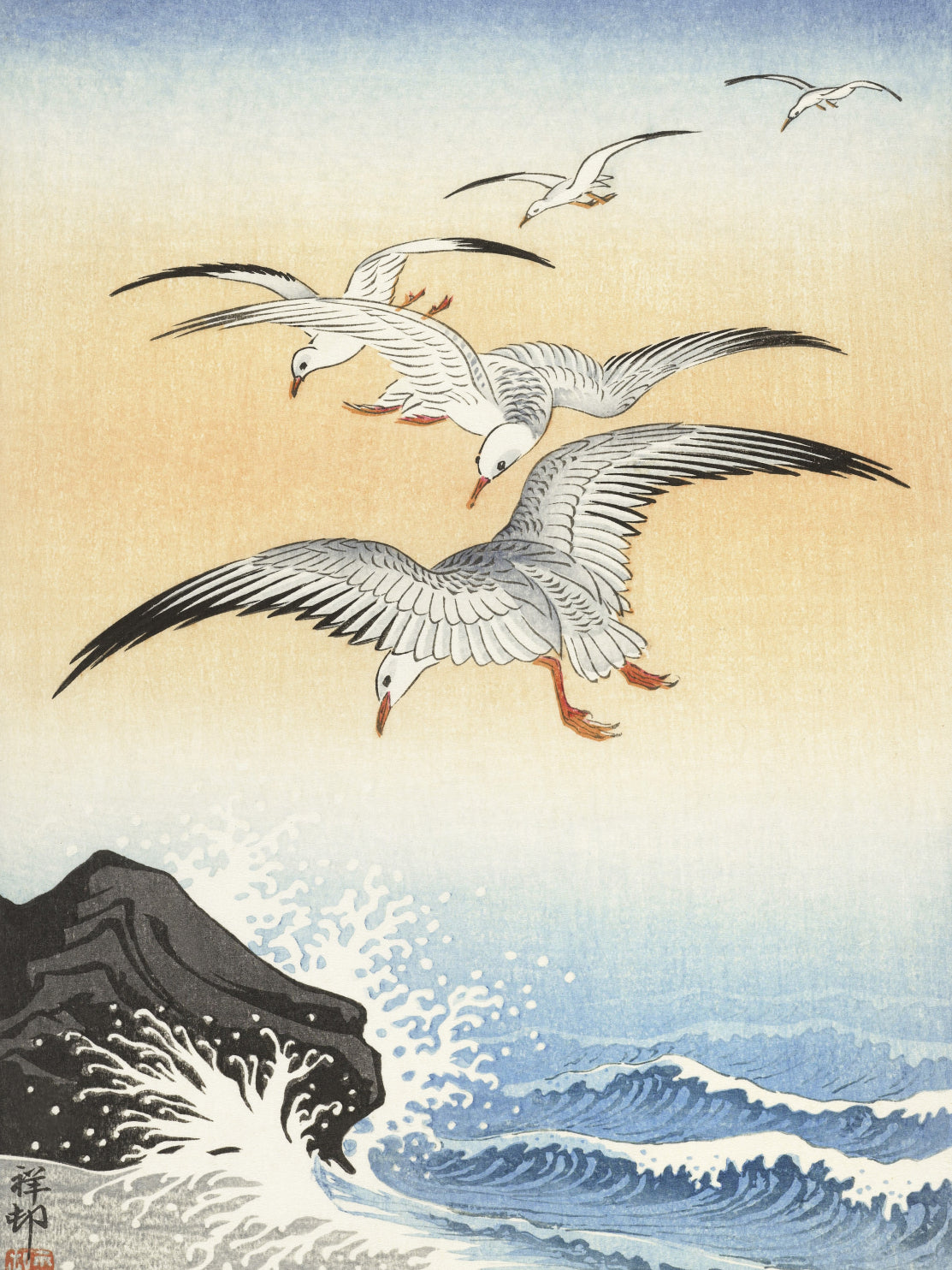 Plakat  Five Seagulls, Koson Japoński Vintage do Salonu